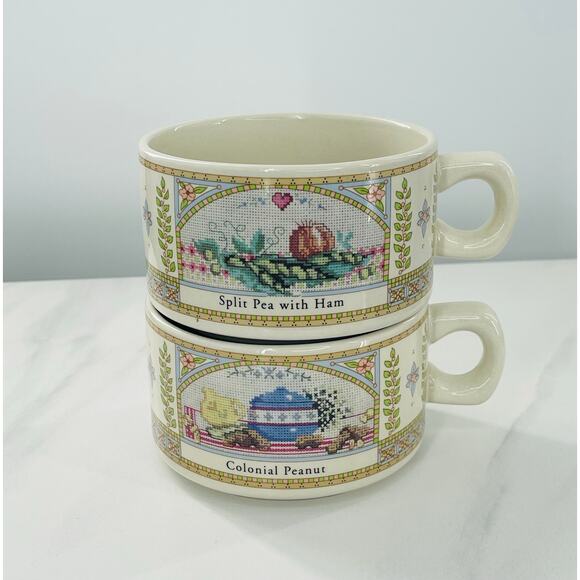 Vintage Old Farmers Almanac Soup Mugs Westwood - Colonial Peanut, Split Pea Ham - Picture 1 of 7